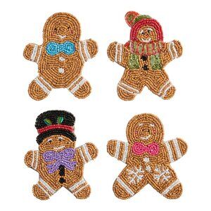 NWT set 4 World Market GINGERBREAD MEN beaded coasters made India Christmas